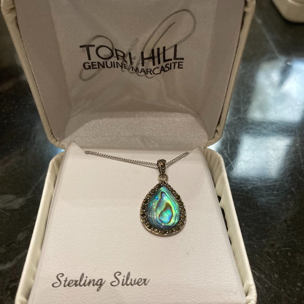 NIB Tori Hill Genuine Marcasite & Abalone Sterling Silver Necklace